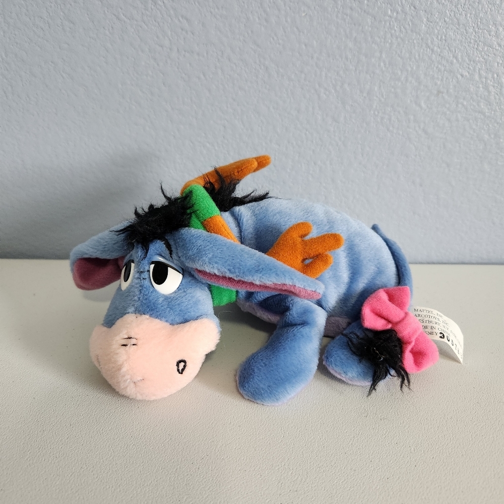 Vintage Disney Winnie the Pooh Christmas Holiday Reindeer Eeyore Bean Bag Plush.